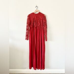 ASOS Long Sleeve Lace Top Maxi Dress in Dark Orange Size L